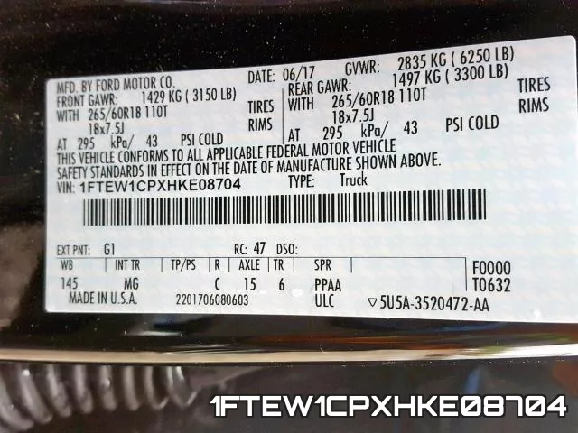 1FTEW1CPXHKE08704 фото 2