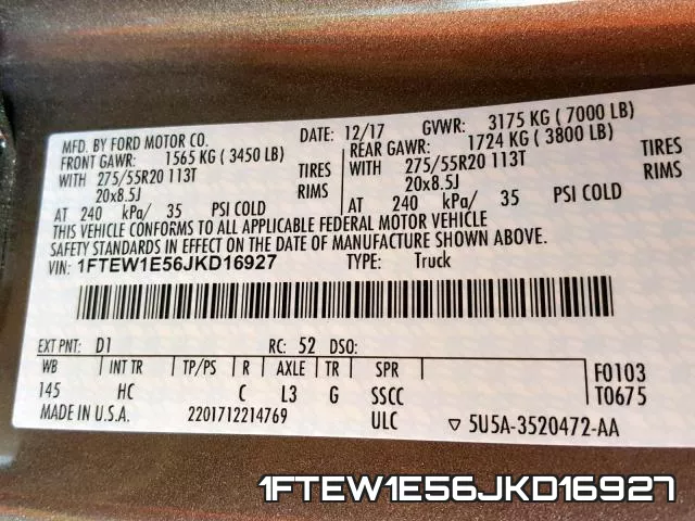 1FTEW1E56JKD16927 фото 2