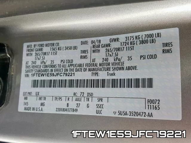 1FTEW1E59JFC79221 фото 2