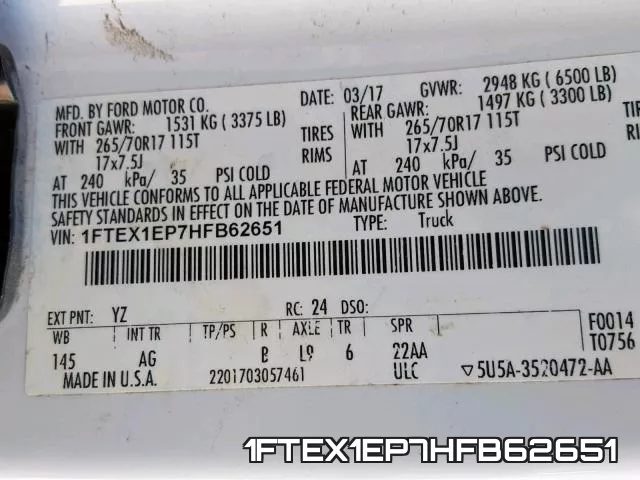 1FTEX1EP7HFB62651 фото 2