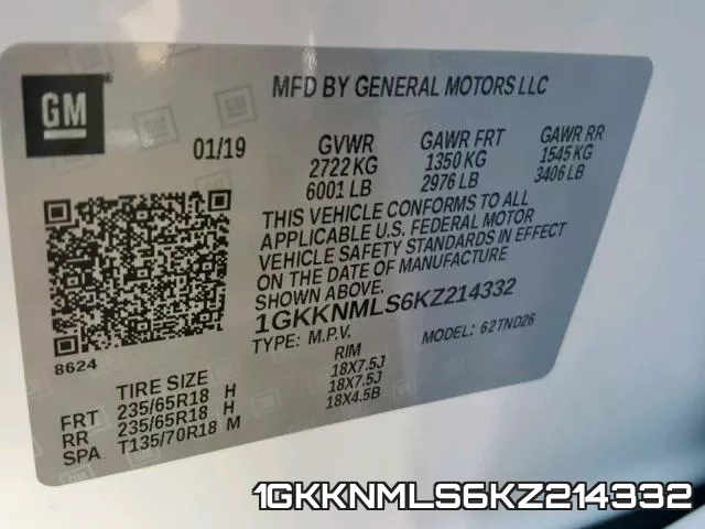 1GKKNMLS6KZ214332 фото 2