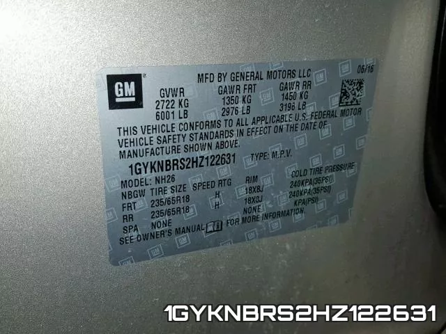 1GYKNBRS2HZ122631 фото 2