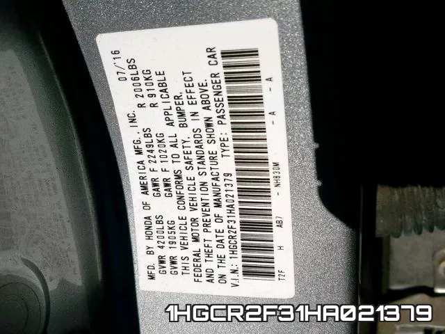 1HGCR2F31HA021379 фото 2