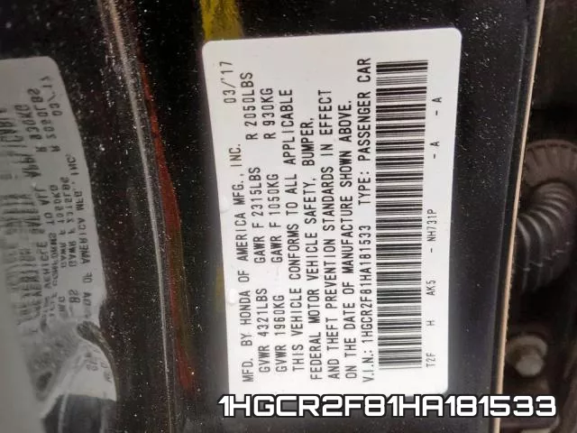 1HGCR2F81HA181533 фото 2