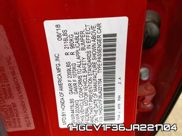 1HGCV1F36JA221704 фото 2