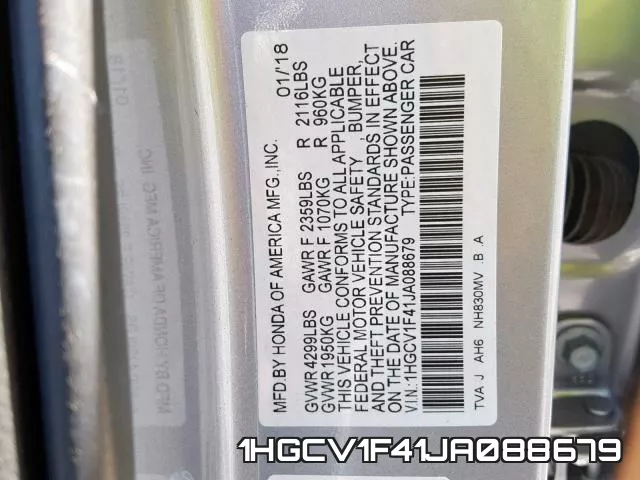 1HGCV1F41JA088679 фото 2