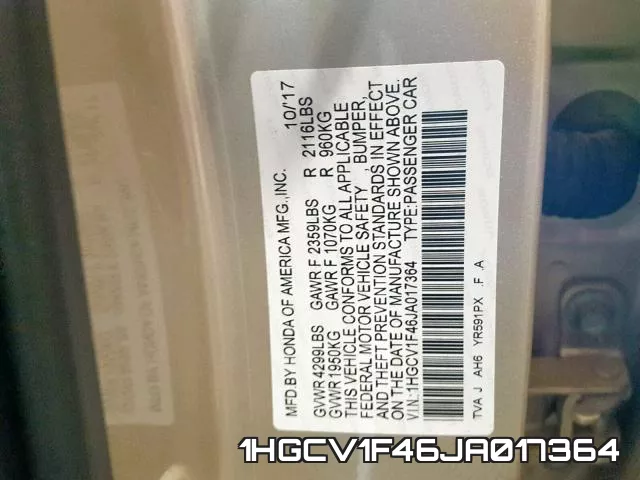 1HGCV1F46JA017364 фото 2