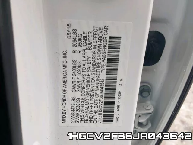 1HGCV2F36JA043542 фото 2