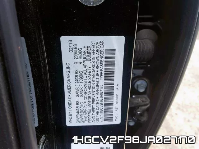 1HGCV2F98JA027170 фото 2