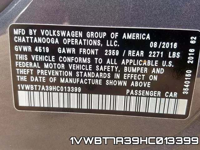 1VWBT7A39HC013399 фото 2