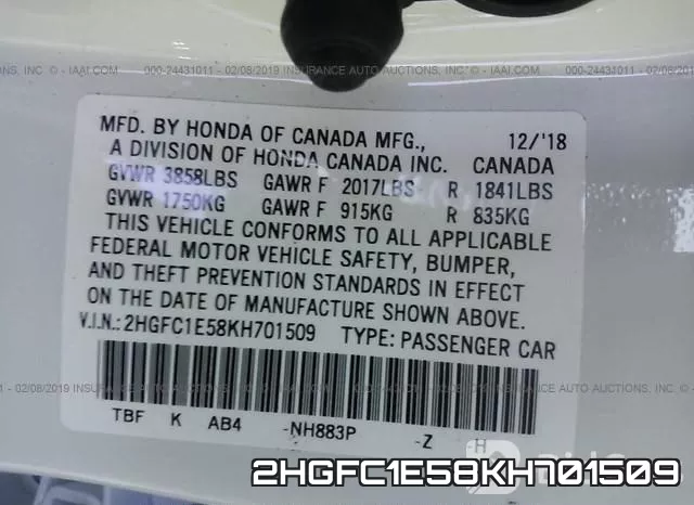 2HGFC1E58KH701509 фото 10