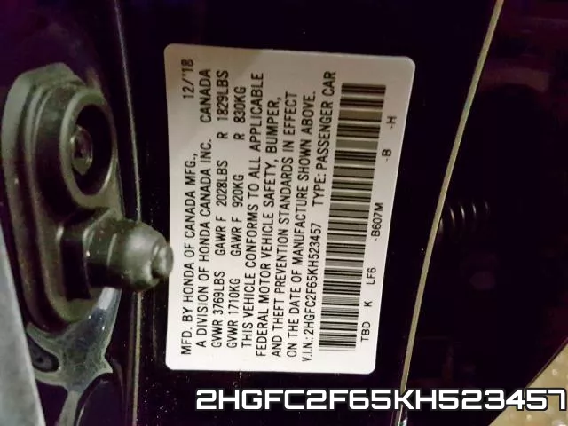 2HGFC2F65KH523457 фото 2