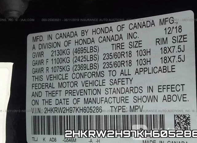 2HKRW2H97KH605286 фото 9