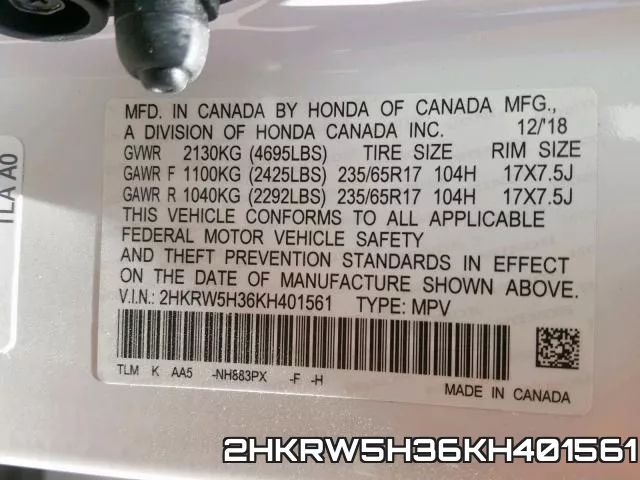 2HKRW5H36KH401561 фото 2