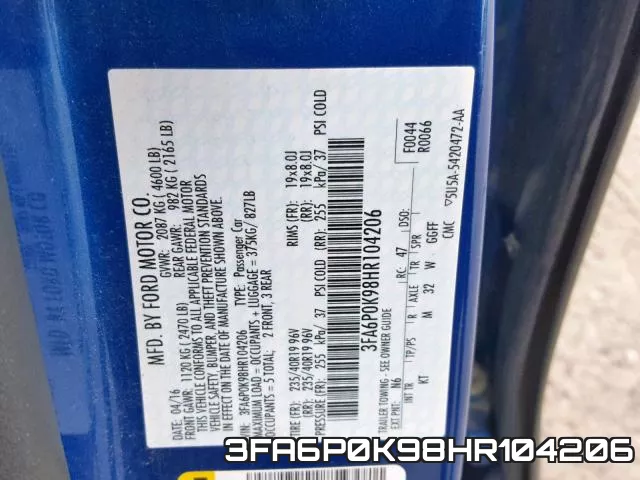 3FA6P0K98HR104206 фото 2