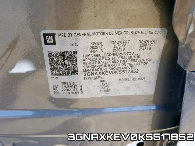 3GNAXKEV0KS517852 фото 2