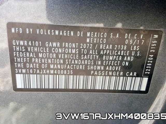 3VW167AJXHM400835 фото 2