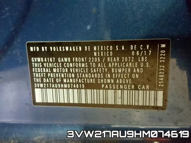 3VW217AU9HM074619 фото 2