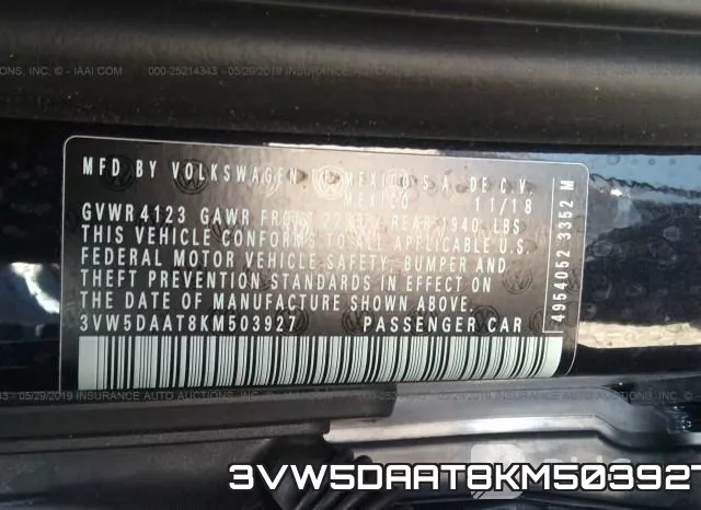 3VW5DAAT8KM503927 фото 10