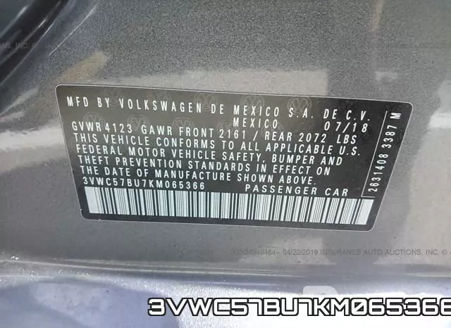 3VWC57BU7KM065366 фото 10