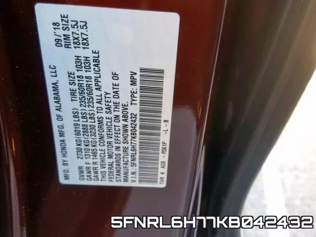 5FNRL6H77KB042432 фото 2