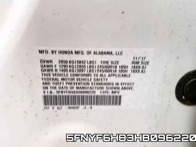 5FNYF6H83HB096220 фото 2