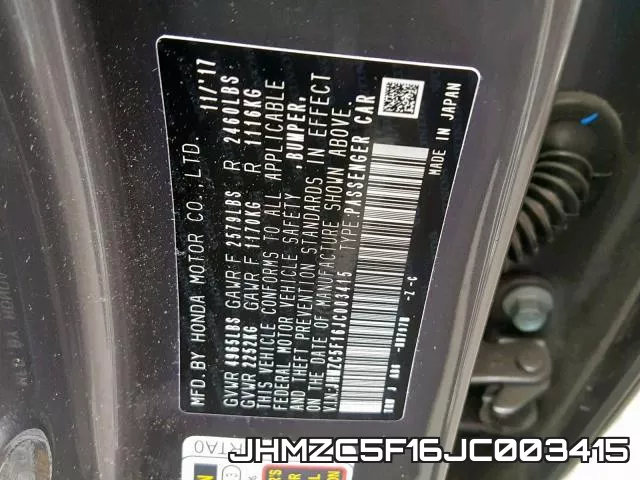 JHMZC5F16JC003415 фото 2