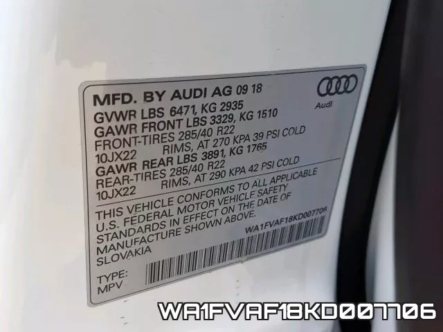WA1FVAF18KD007706 фото 2