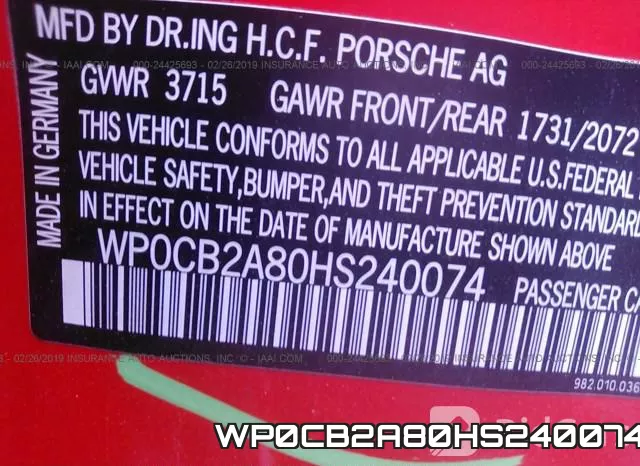 WP0CB2A80HS240074 фото 10