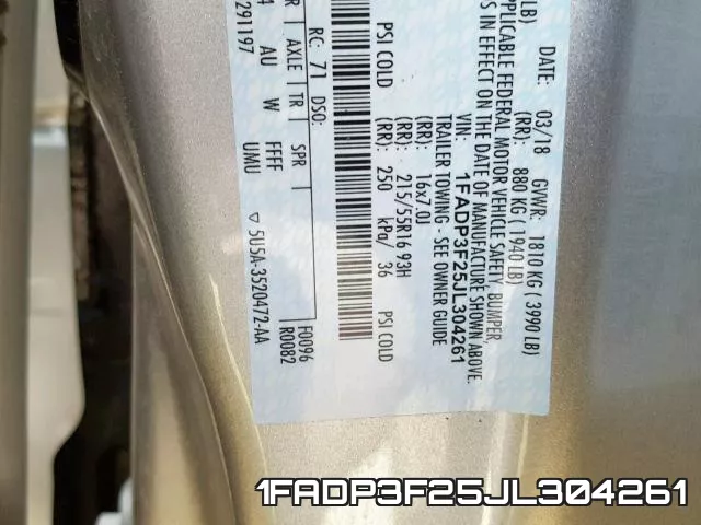 1FADP3F25JL304261 фото 2