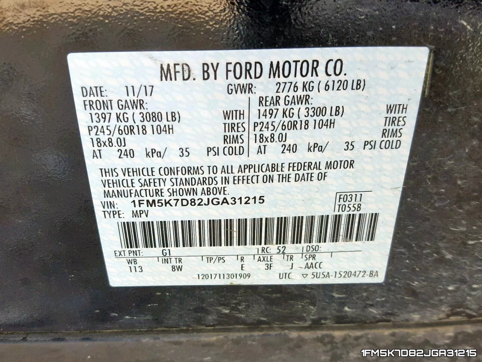 1FM5K7D82JGA31215 фото 2