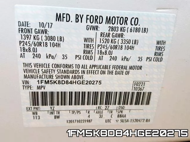 1FM5K8D84HGE20275 фото 2