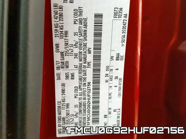 1FMCU0G92HUF02756 фото 2