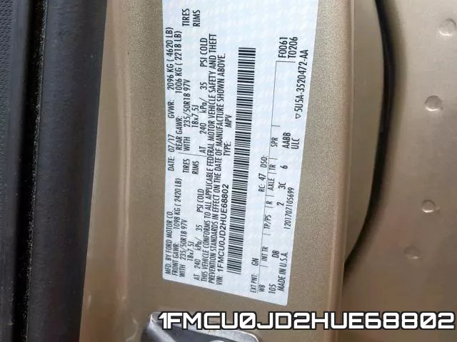 1FMCU0JD2HUE68802 фото 2