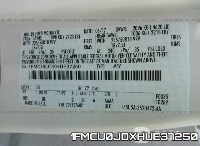 1FMCU0JDXHUE37250 фото 10