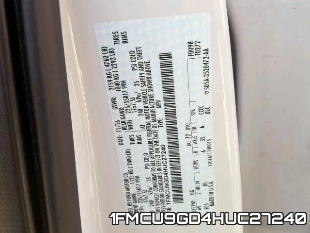 1FMCU9GD4HUC27240 фото 2