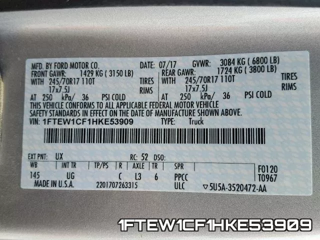 1FTEW1CF1HKE53909 фото 2