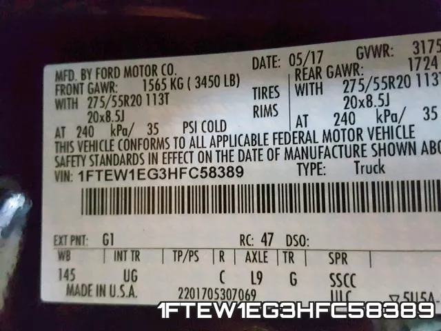 1FTEW1EG3HFC58389 фото 2