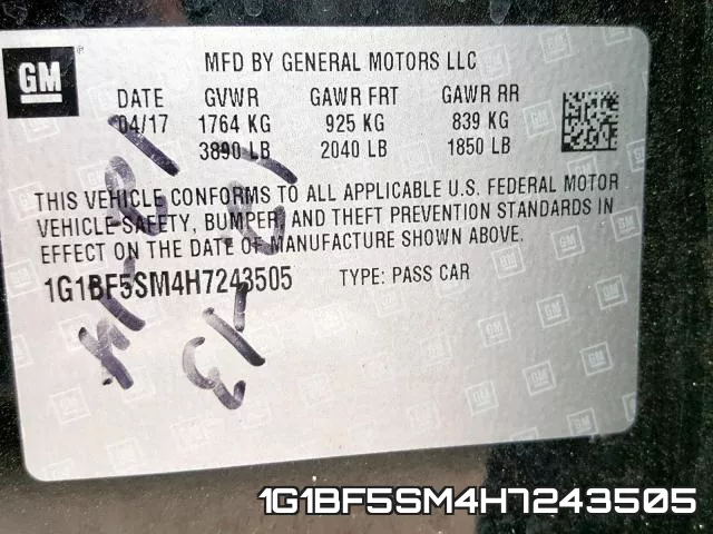 1G1BF5SM4H7243505 фото 2