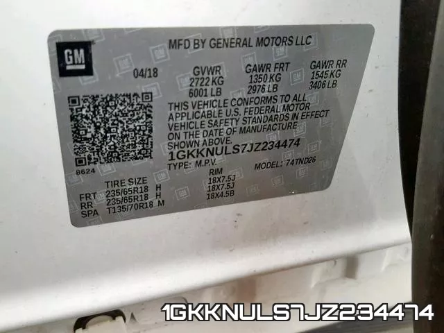 1GKKNULS7JZ234474 фото 2