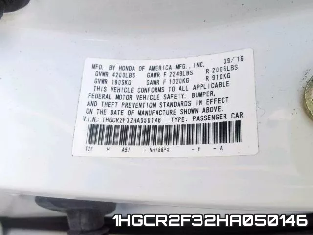 1HGCR2F32HA050146 фото 2