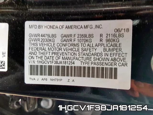 1HGCV1F38JA181254 фото 2