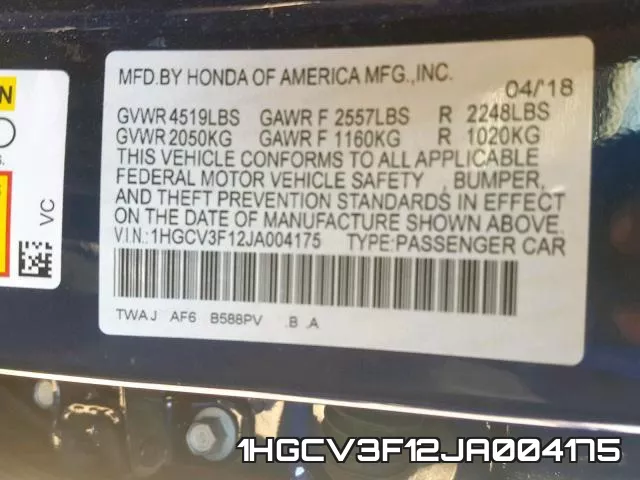 1HGCV3F12JA004175 фото 2