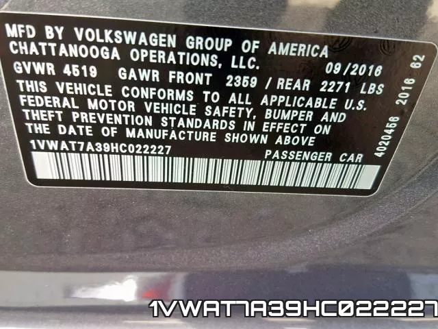 1VWAT7A39HC022227 фото 2