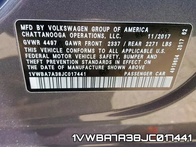1VWBA7A38JC017441 фото 2