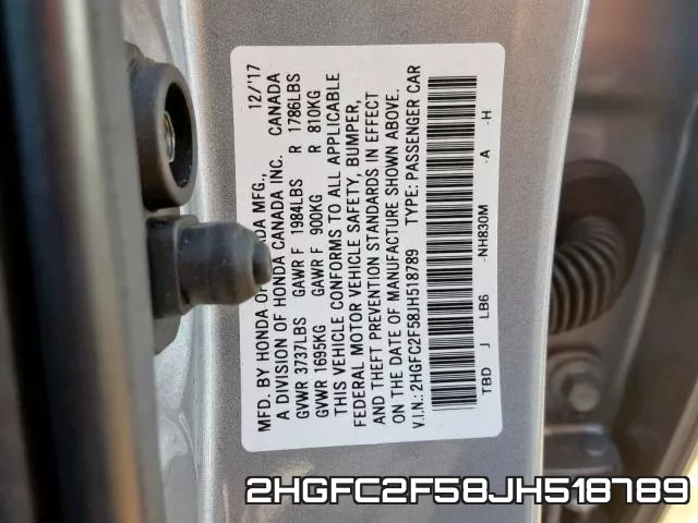 2HGFC2F58JH518789 фото 2