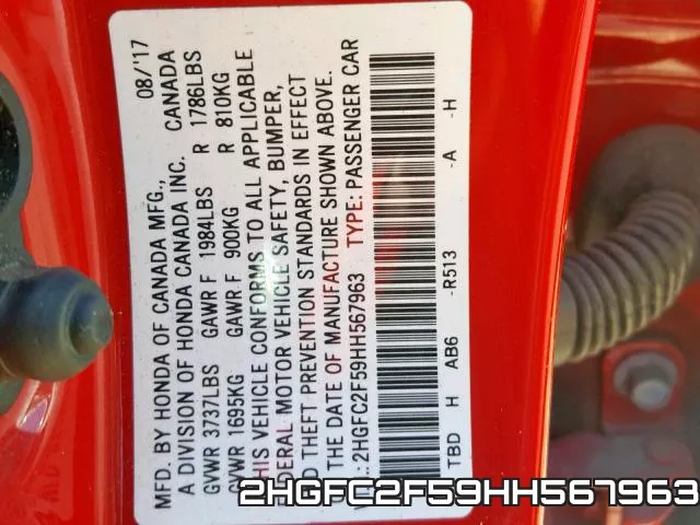 2HGFC2F59HH567963 фото 2