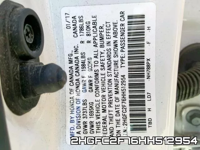 2HGFC2F76HH512954 фото 2