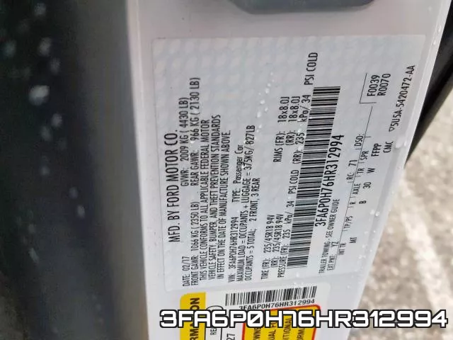 3FA6P0H76HR312994 фото 2