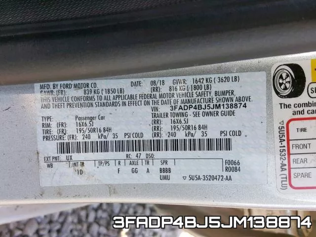 3FADP4BJ5JM138874 фото 2